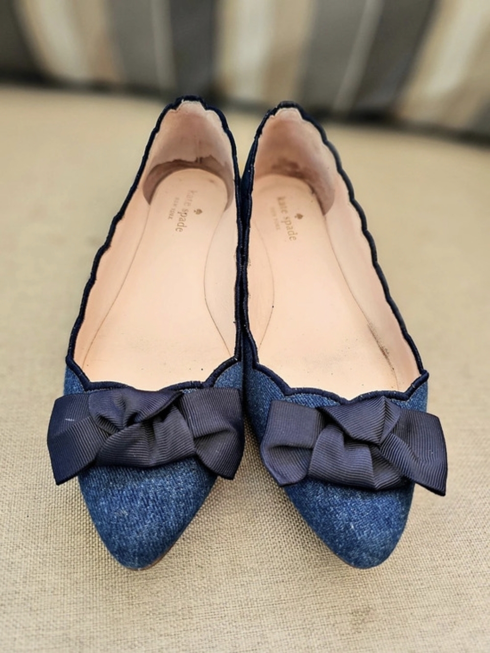 Kate Spade denim bow scalloped flats Blue